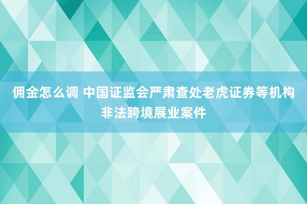 佣金怎么调 中国证监会严肃查处老虎证券等机构非法跨境展业案件